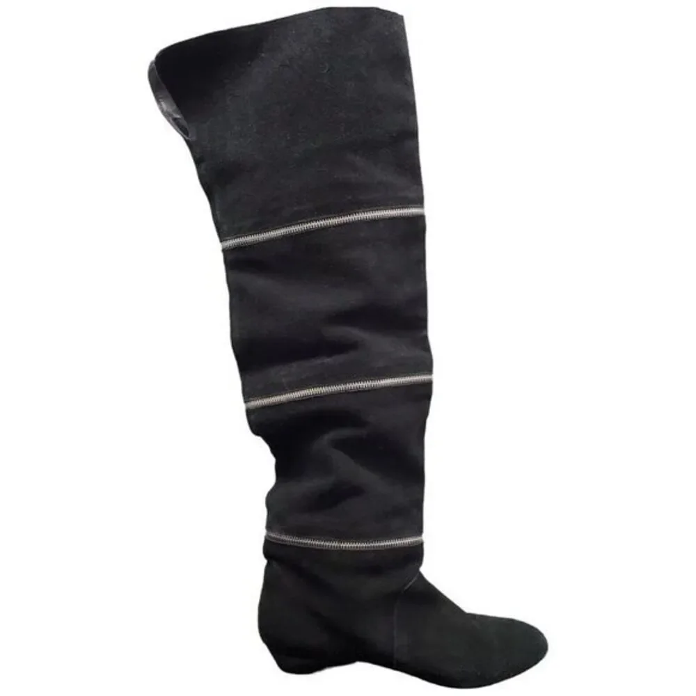 Black Rooster‎ Knee-High Boots Womens Size 10M Black Suede Leather Around Zipper